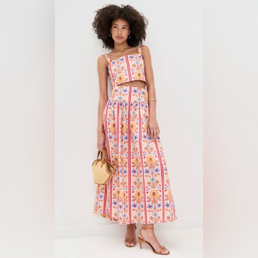 Hill House Clara Top (S) and Kate Midi Skirt (M) Set Floral Block Stripe Rare